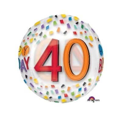 RainbowHappy 40th Birthday Clear Orbz 15”/38cm x 16”/40cm