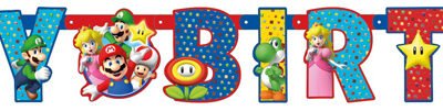 Banderín Super Mario Happy Birthday banderín de letras 1.6m x 11cm