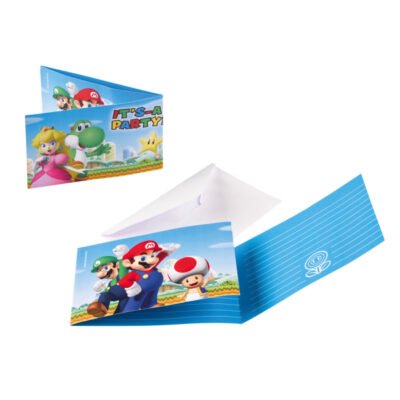 1 Pack de 8 Invitaciones y Sobres de Super Mario
