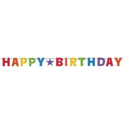 Banderín Primary Rainbow Happy Birthday Prismatic banderín de letras 2.4m x 16cm