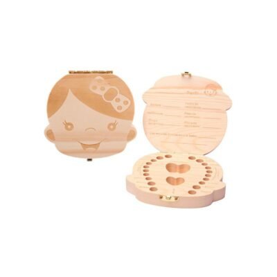 Cajita de madera para dientes de leche rosa