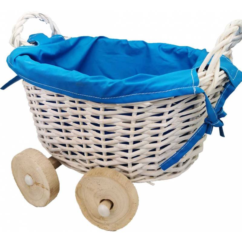 Cesta de mimbre carrito azul