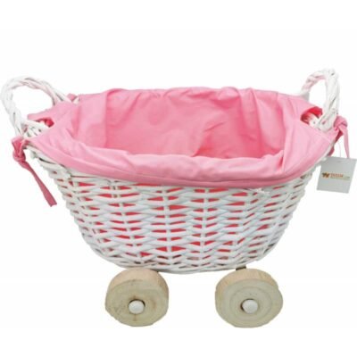 Cesta de mimbre carrito rosa